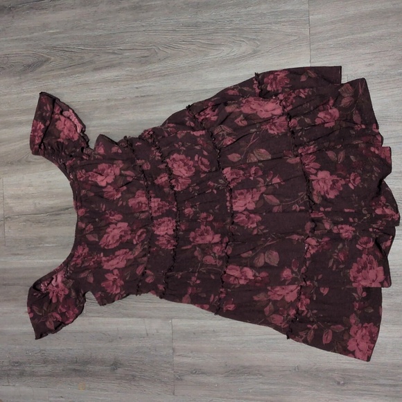 Torrid Floral Burgundy Mini Dress Sz 0X L/XL Maroon Fall Autumn Roses - Picture 6 of 7